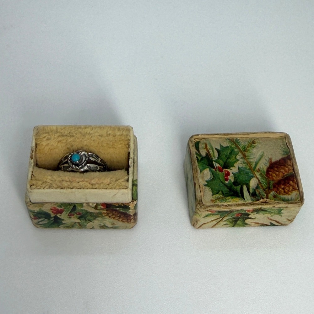 Vintage Bell Trading Post Sterling Silver Turquoise Ring Size 1.5 Christmas Box